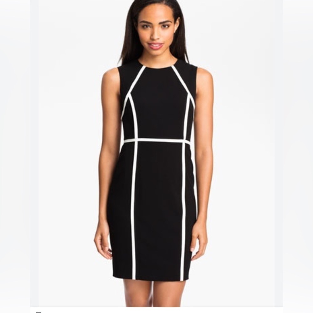 Calvin Klein contrast trim sheath dress Black and white Size 8